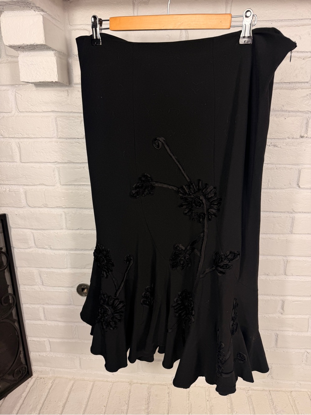 Sunny Leigh Black Floral Burnout Mermaid Midi Skirt Women’s Size 16